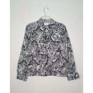 Alfred Dunner Black & Whire Zebra print Button up Jacket size 12